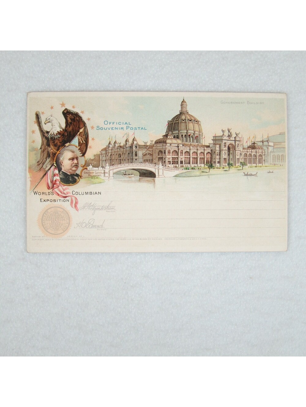 Antique 1893 Worlds Fair Columbian Exposition Post Card Government Building RARE
